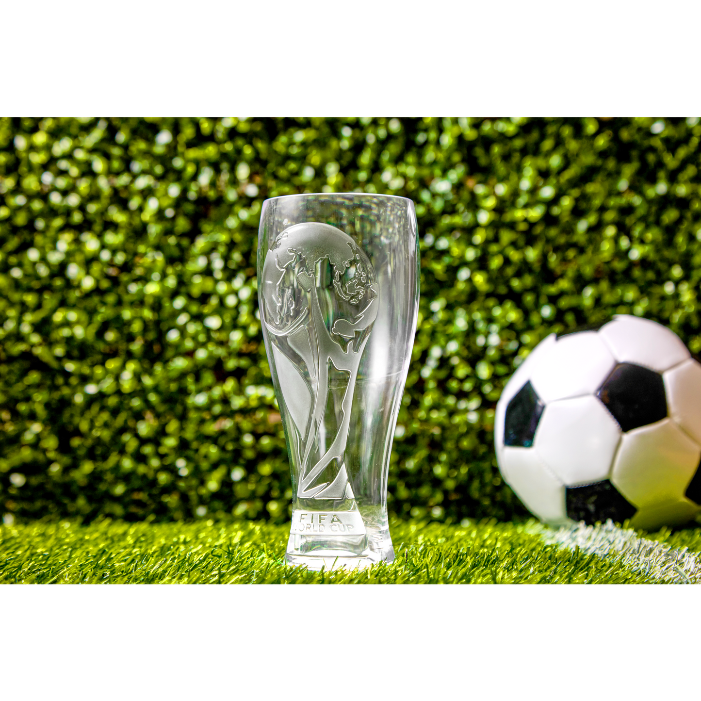 16 oz (18 oz. Rim-Full), 3.33" Pilsner, 7.75" H., 3D World Cup Logo, 24 per case