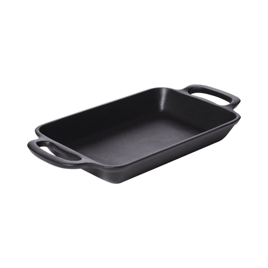 14 oz Cast Aluminum Rectanglar Server, 7" L x 4.76" W x .92" H Serving Area, 9.74" L x 5.1" W x 1.21" H with handles, Black Cast Aluminum, Heiss, Tabletop
