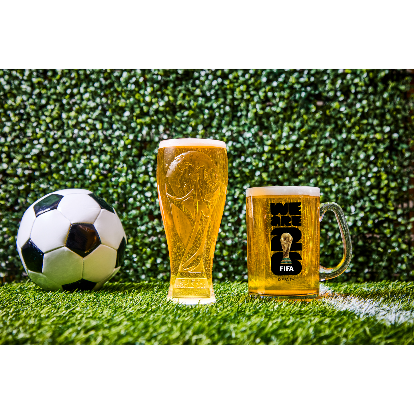 16 oz (18 oz. Rim-Full), 3.33" Pilsner, 7.75" H., 3D World Cup Logo, 24 per case