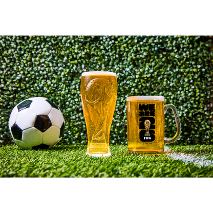 16 oz (18 oz. Rim-Full), 3.33" Pilsner, 7.75" H., 3D World Cup Logo, 24 per case