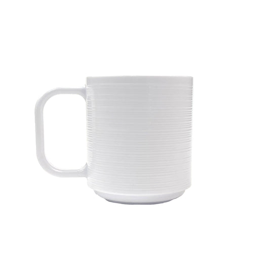 12 oz. Tritan, White, Textured Stackable Coffee Mug with Handle, (15.5 oz. rim-full), 3.5" Top Dia., (4.8" Top Dia. with Handle), 3.7" Tall, 3.4" Deep, G.E.T. Minski (12 Pack)