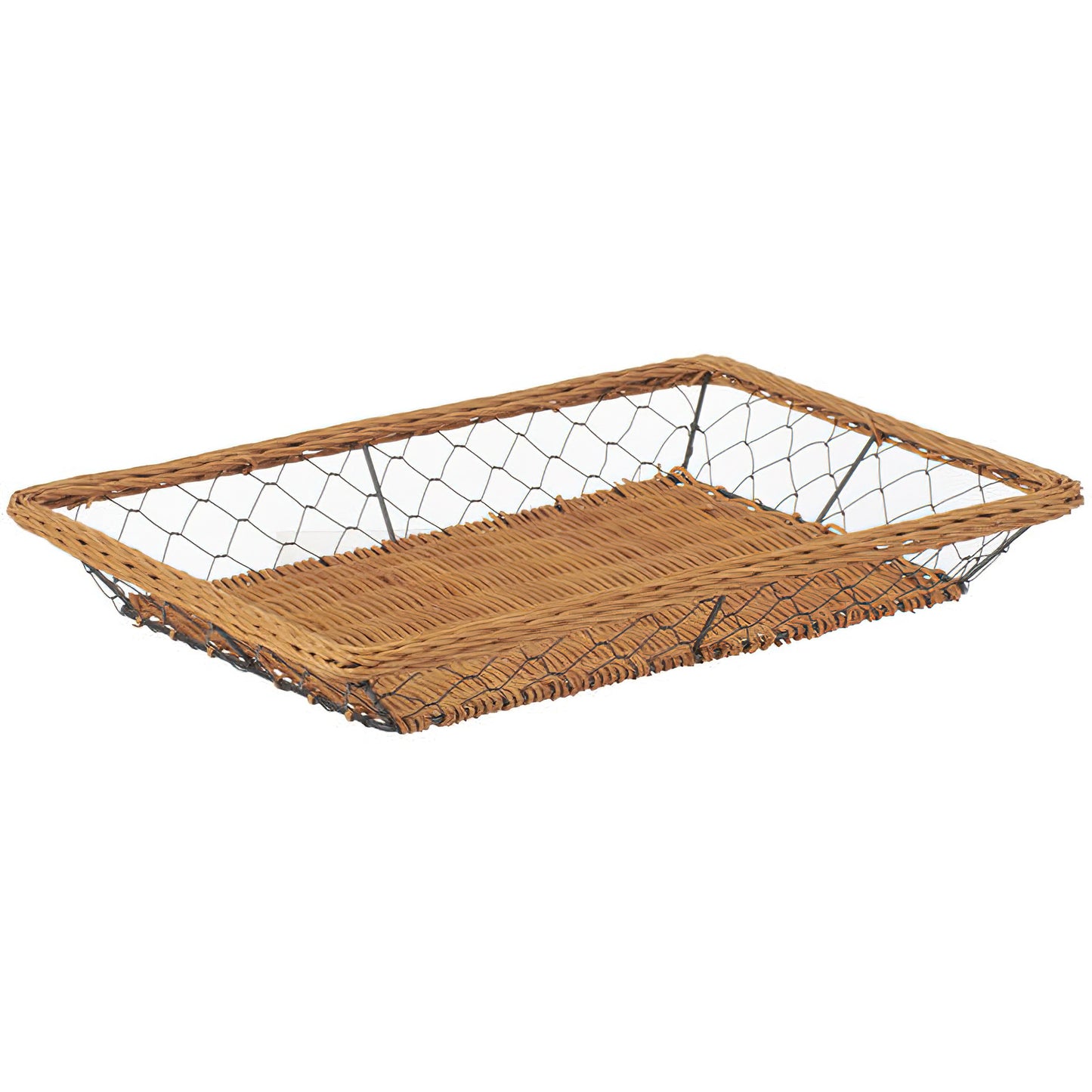 16.5" x 11.75" Rattan and Black Wire Basket, 2.5" Deep