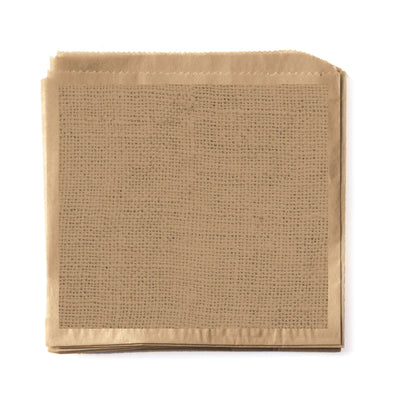 7" x 7" Food-Safe Double-Open Bag / Wire Cone Basket Liner / Burlap on Brown Paper, 2000 pieces./cs.