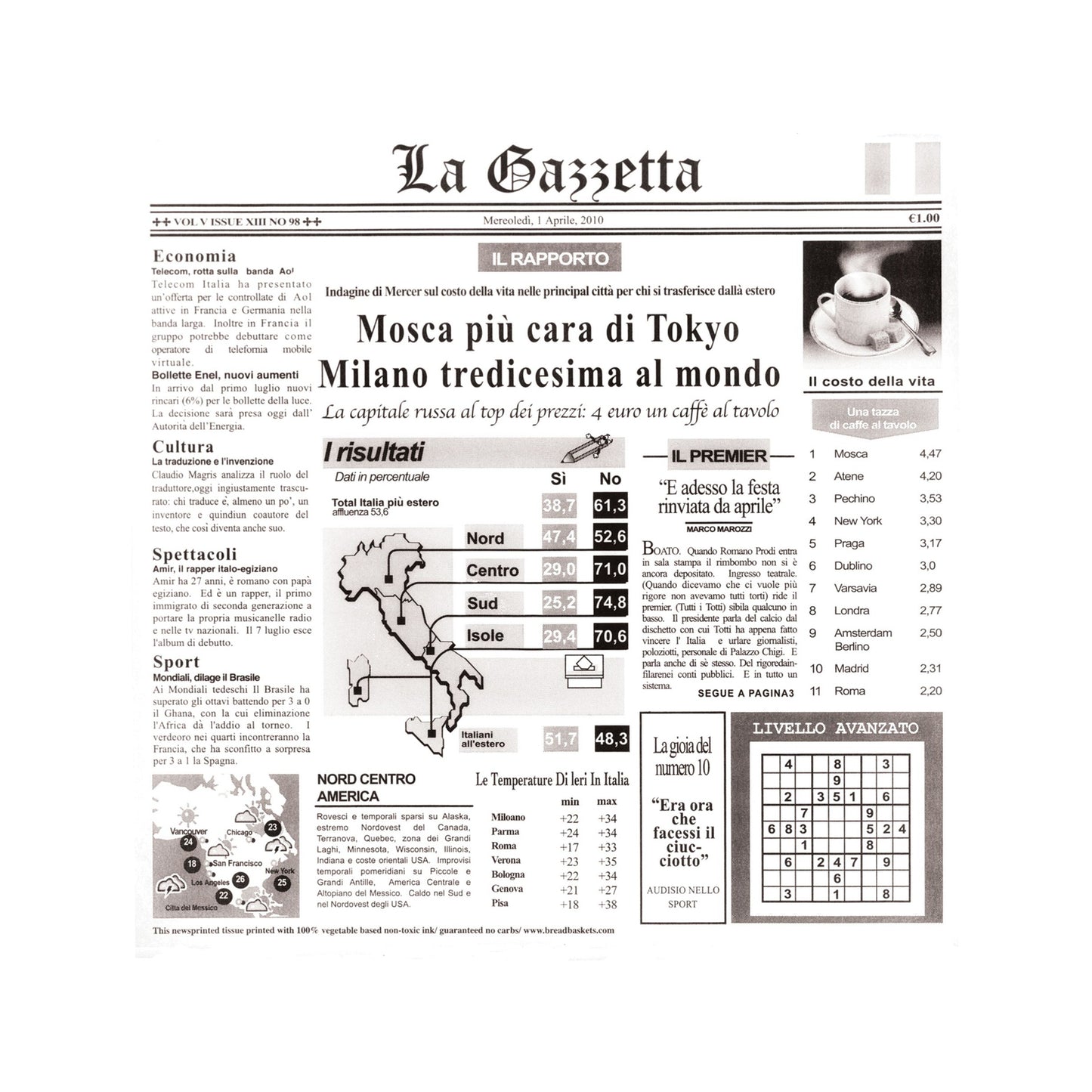 12" x 12" Food-Safe Italian Newsprint Liner, White, 1000 pieces./cs.