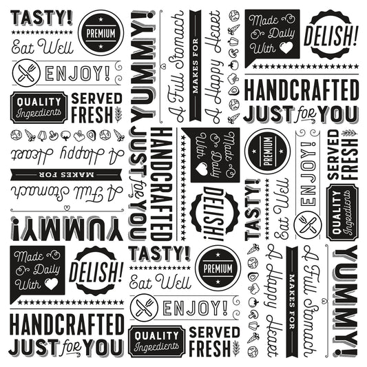 12" x 12" Grease-Resistant Food-Safe Sandwich Wrap Paper / Deli Wrap Paper / Generic Typography Theme on White Paper with Black Ink, 1000 pieces./cs.
